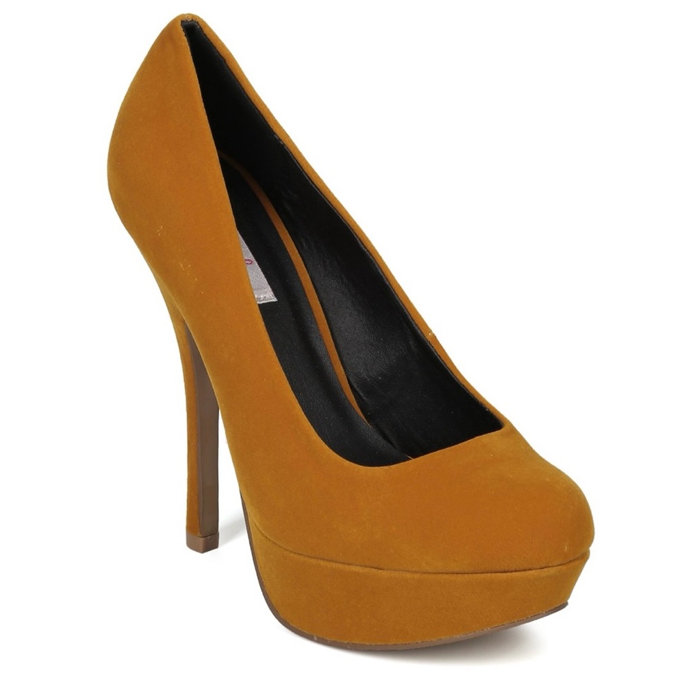 Qupid Mustard Squared To Platform Block High Heels Size 5 1/2